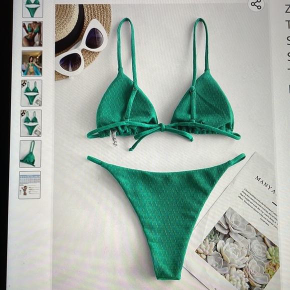 Textured tie string bikini cheeky Brazilian - Picture 5 of 6